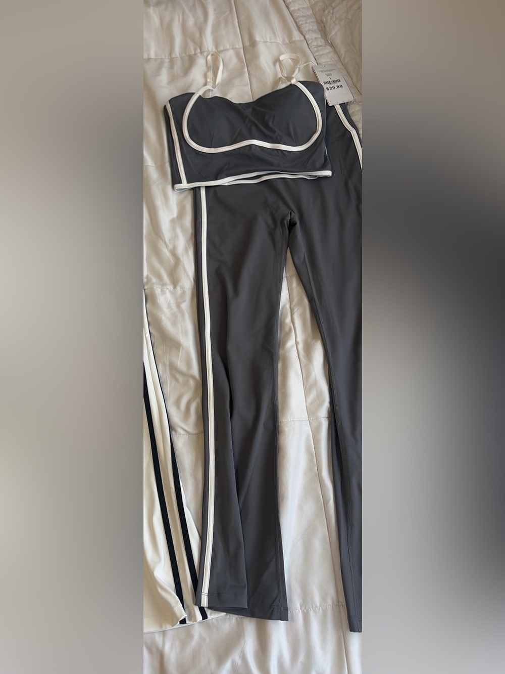 Womans Flare Bottoms Set Grey - White and Charcoal with Contrast Piping